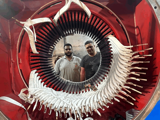 Specialized Technical Team Rehabilitating a Giant Industrial Stator
